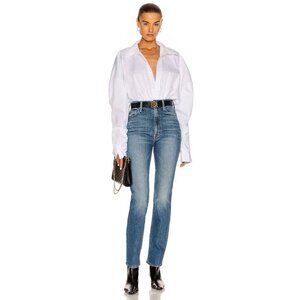 MOTHER High Rise Straight Leg Jeans in Medium Blue Wash